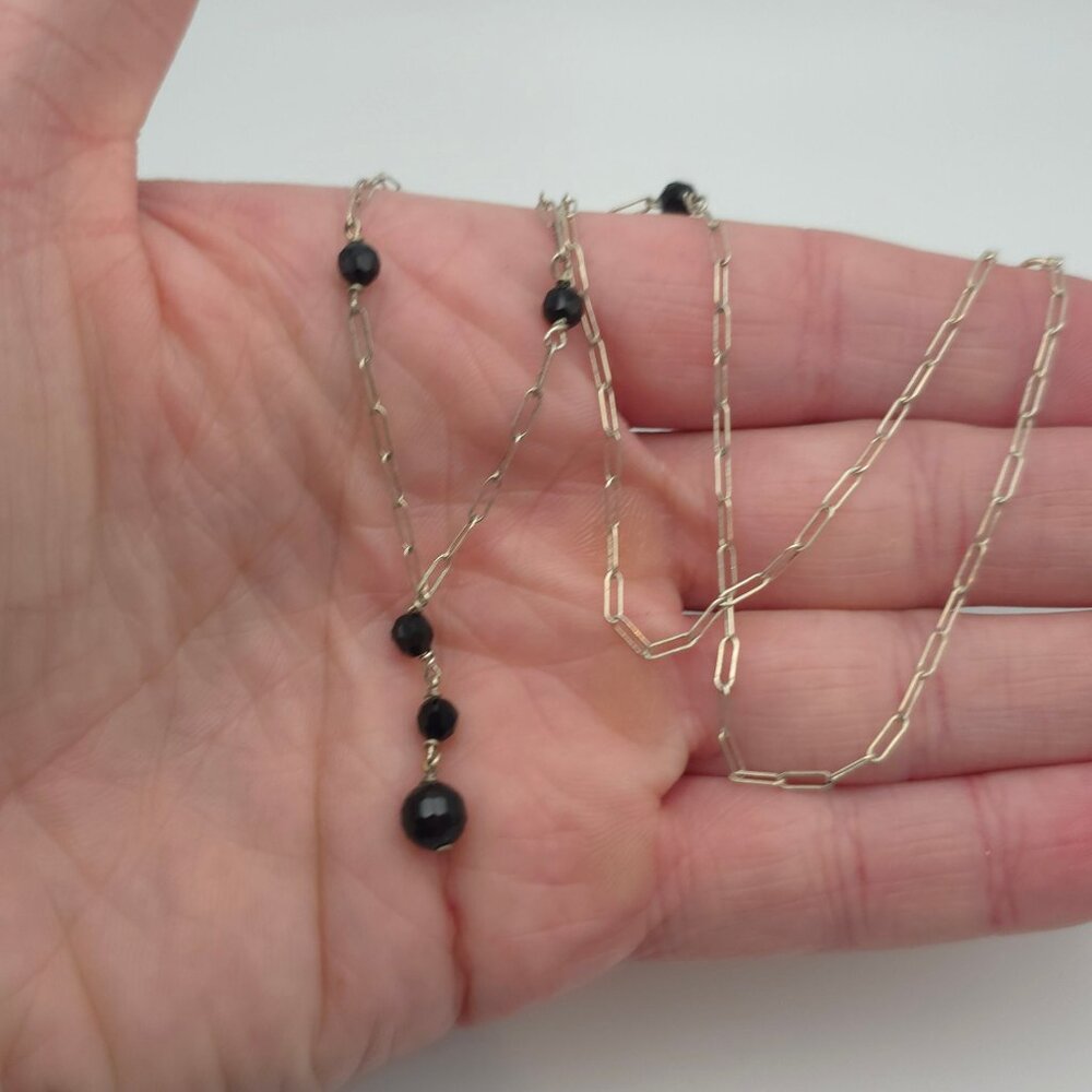 18 Inch 925 Sterling Silver Black Crystals Necklace A6